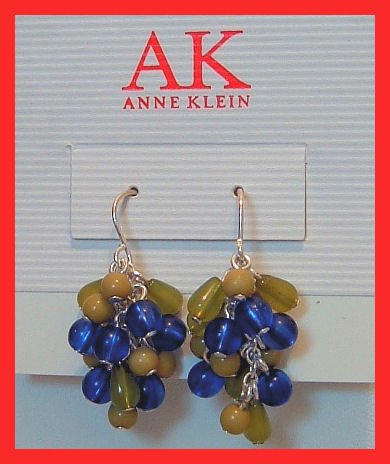 ANNE KLEIN GLASS BEAD DANGLE PIERCED EARRINGS 1.25"