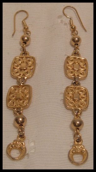 SHOULDER SWEEPER DANGLE PIERCED EARRINGS 4" VINTAGE 80s