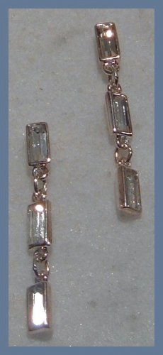 BAGUETTE CRYSTAL JOINTED DANGLE PIERCED EARRINGS 1.5"