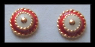BUTTON RED & WHITE GOLDTONE HUGGIE PIERCED EARRINGS .50" VINTAGE 1980s