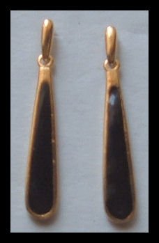 BLACK ENAMELED DANGLE GOLDTONE PIERCED EARRINGS 1.75" VINTAGE 1980s