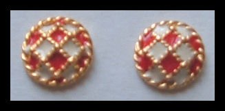 RED & WHITE ENAMELED G/T HUGGIE PIERCED EARRINGS .50" NOS VINTAGE 80s