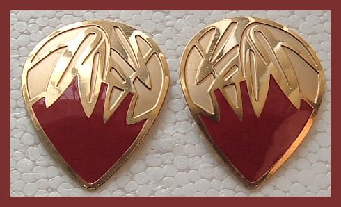 RED ENAMELED HUGGIE GOLDTONE PIERCED EARRINGS