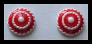 BUTTON RED & WHITE ENAMELED HUGGIE PIERCED EARRINGS.50" NOS VINTAGE 80s