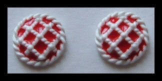 RED and WHITE ENAMEL HUGGIE BUTTON PIERCED EARRINGS .50" VINTAGE 1980s