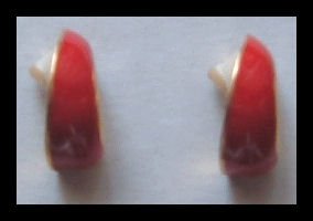 RED and WHITE ENAMEL G/T TWISTY PIERCED EARRINGS .75" VINTAGE 80s
