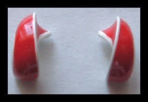 RED and WHITE ENAMLED TWISTY PIERCED EARRINGS .75" 80s VINTAGE