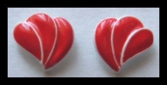 RED and WHITE ENAMELED HUGGIE PIERCED EARRINGS .65" VINTAGE