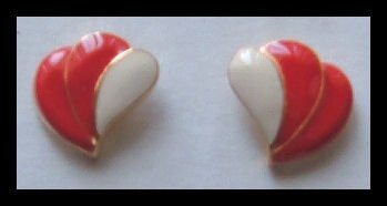 RED and WHITE ENAMEL G/T WING PIERCED EARRINGS .65" NOS VINTAGE