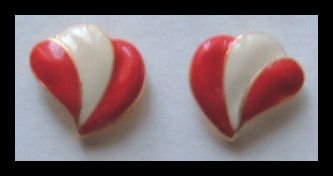 WHITE & RED ENAMEL G/T WING PIERCED EARRINGS .65" VINTAGE 80s NOS