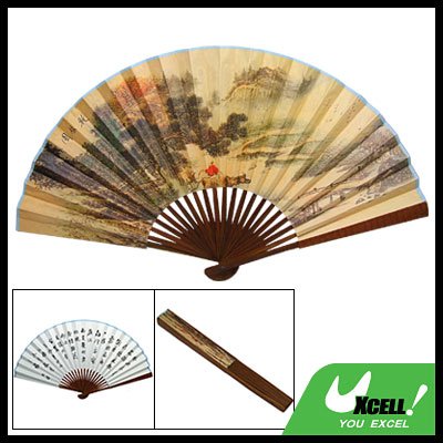 Chinese Character Portable Folding Hand Paper Fan Bamboo Art
