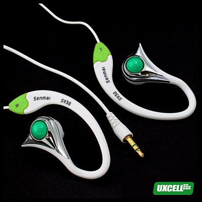 Comfortable Fit Earphone Earbud Headphone with Ear-Hook (S938) - White & Green