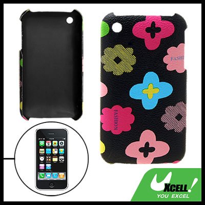 Plastic Back Case Flower Pattern Leather Coated for iPhone 3G