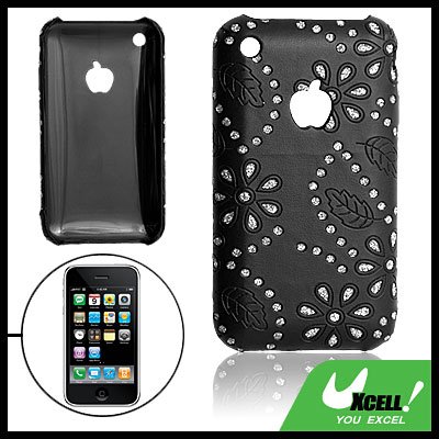 Plastic Case with Leather Cover Black for Apple iPhone 3G