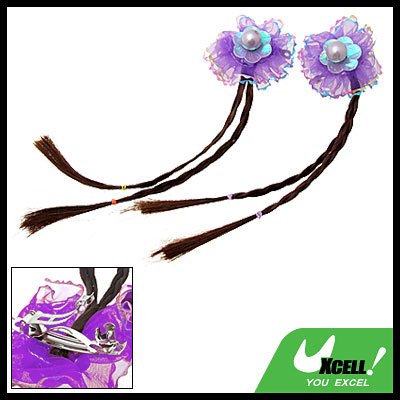 Girls Fashion Brown Extension Plait Wig Hairpiece Purple Flower