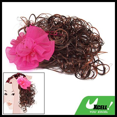 Curly Girls Clip Extension Wig Hairpiece with Flower