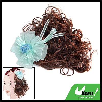 Flower Hair Piece Brown Curly Extension Wig for Girls
