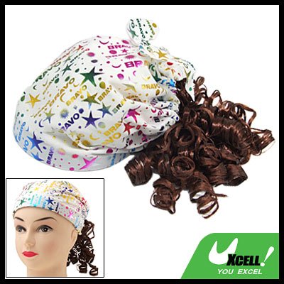 Brown Curly Wig Hairpiece with White Cap Hat for Girls