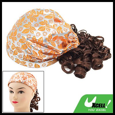 Little Girls Shiny Cap Hat with Brown Curly Wig Hair Piece