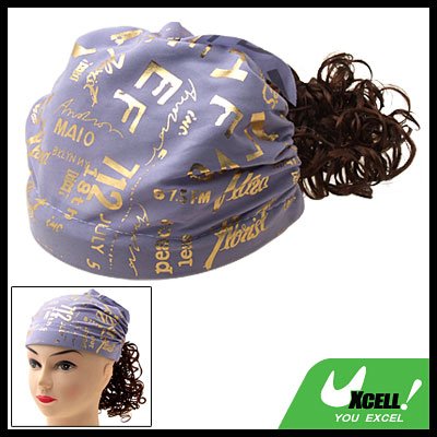 Charming Girls Brown Curly Wig Hairpiece with Cap Hat Bandana