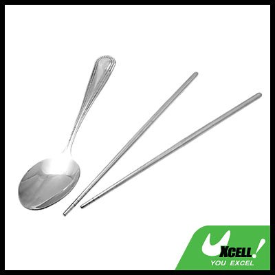 Tableware Silver Stainless Steel Spoon Chinese Chopsticks Set