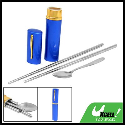 Portable Blue Case Stainless Steel Chopsticks Spoon Tableware Set