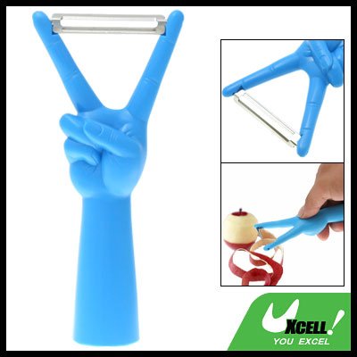 Stainless Steel Balde V Gesture Fruit Peeler Parer Blue
