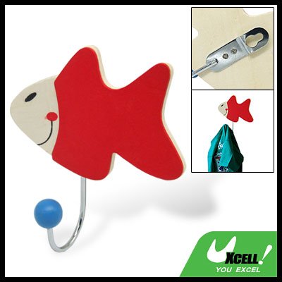 Red Wooden Cartoon Fish Hook Bathroom Towel Hanger