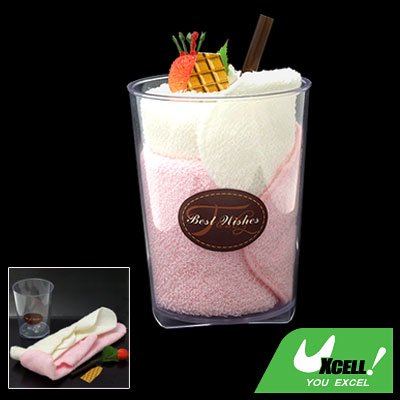 White Pink Handmake Towel Shaped Ice Cream with Plastic Bottle