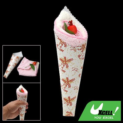 New White Pink Washing Hand Towels Shaped Ice Cream With Fruit