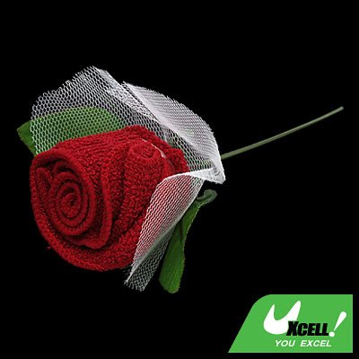 Red Towel Shape Rose Flower with white Mesh Wraped Wedding Decoration