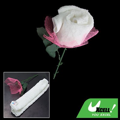 Pink Wraped White Towel Shape Rose Flower with Plastic Leaves for Girl Friends