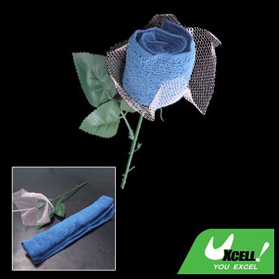 Best Gift Pink Wraped Blue Towel Shape Rose Flower for Girl Friends