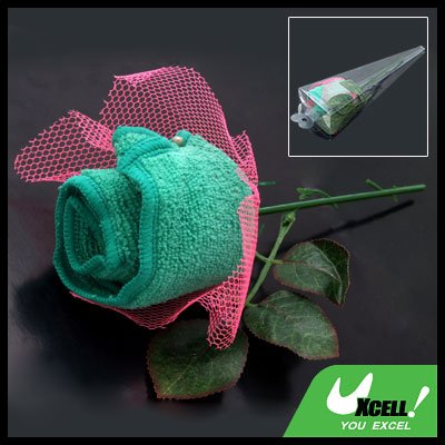 Pink Mesh Wraped Green Washing Hand Towel Handmake Rose Flower