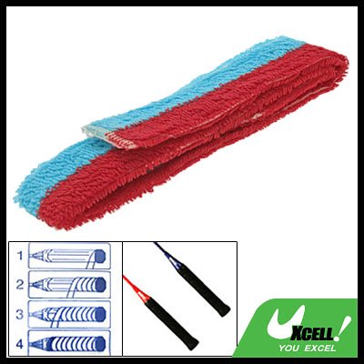 Red and Baby Blue Badminton Racquet Towel Towelling Grip