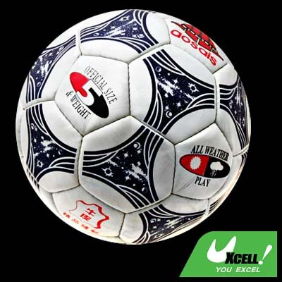 White Leather Soccer Ball Football with Blue Pattern Official Size 5