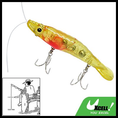 Yellow Shrimp Shape Fishing Lure Bait w. 2 Triple Hooks