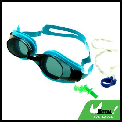 Swimming Goggles Glasses & Ear-Plugs / Nose Clip - Tinted + Emerald Frame