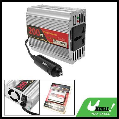 200W DC 12V to AC110V Car Power Inverter Adapter with USB Port
