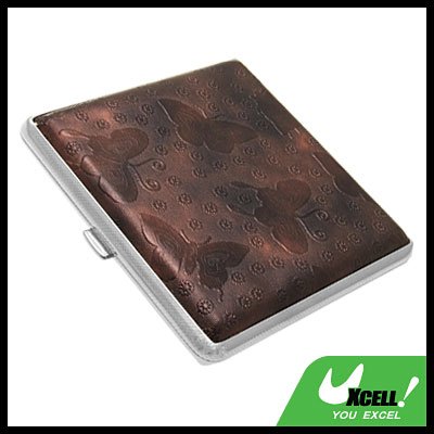 Metal Cigarette Case Holder Leather Covered for 20 Cigarettes