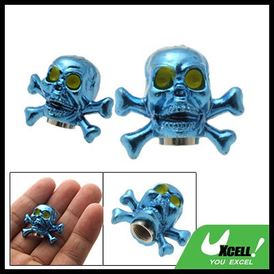 Blue Pair Skull Head Car Wheel Tyre Valve Dust Cap Cover (ZHB-510)