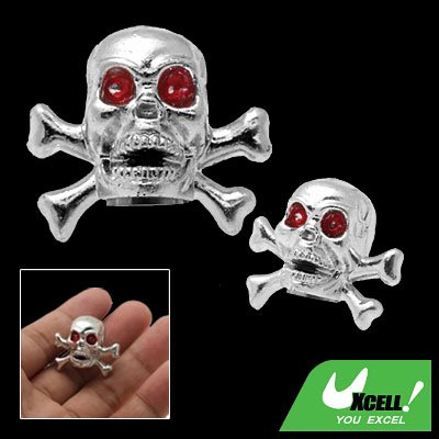 Pair Skull Head Car Wheel Tyre Valve Dust Cap Cover Silvery (ZHB-510)