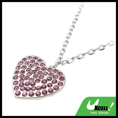 Fashion Jewelry Fuchsia Rhinestone Heart Pendant Necklace Watch