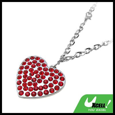 Fashion Jewelry Red Rhinestone Heart Pendant Necklace Watch
