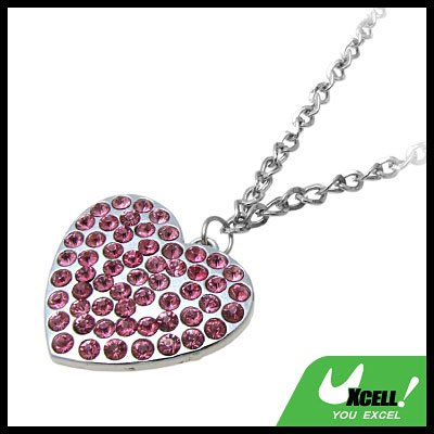Fashion Jewelry Pink Rhinestone Heart Pendant Necklace Watch