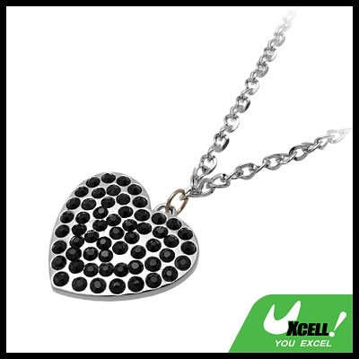 Fashion Jewelry Black Rhinestone Heart Pendant Necklace Watch
