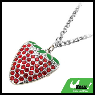 Fashion Jewelry Rhinestone Red Strawberry Pendant Necklace Watch