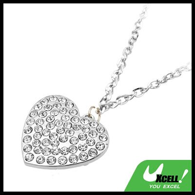 Fashion Jewelry White Heart Pendant Rhinestone Necklace Watch