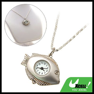 Fashion Jewelry Ladies' SILVERYy Fish Pendant Necklace Watch