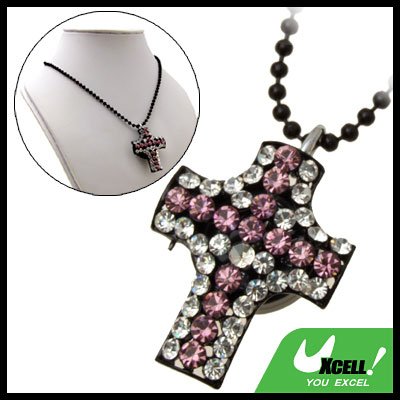 Fashion Jewelry Cross Pendant Purple Rhinestone Necklace Chain Lady's Watch